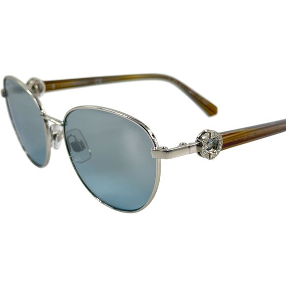 Swarovski SK0205 Womens Metal Sunglass 16X Shiny Palladium 55-16 Blue w Mirror - Picture 2 of 5